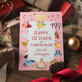 12 Days of Christmas Retro Mid-Century Traditional Helgkort