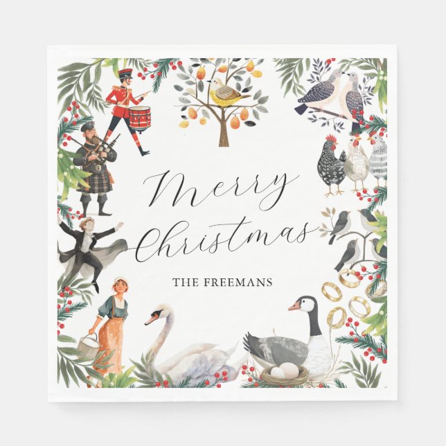 12 Days of Christmas Vintage Holiday Napkin Pappersservett (Framsidan)