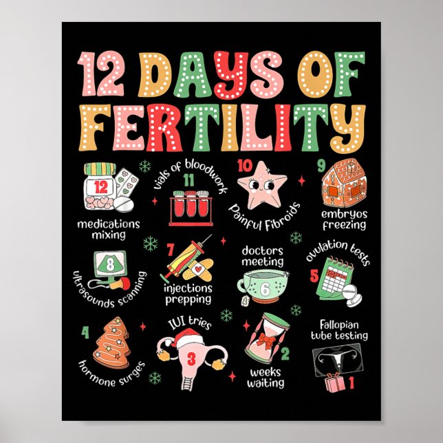 12 Days Of Fertility Ivf Nurse Christmas Ob Gyn Tr Poster (Framsidan)