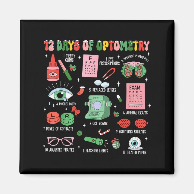 12 Days Of Optometry Christmas Eye Doctor Optometr Magnet (Framsidan)