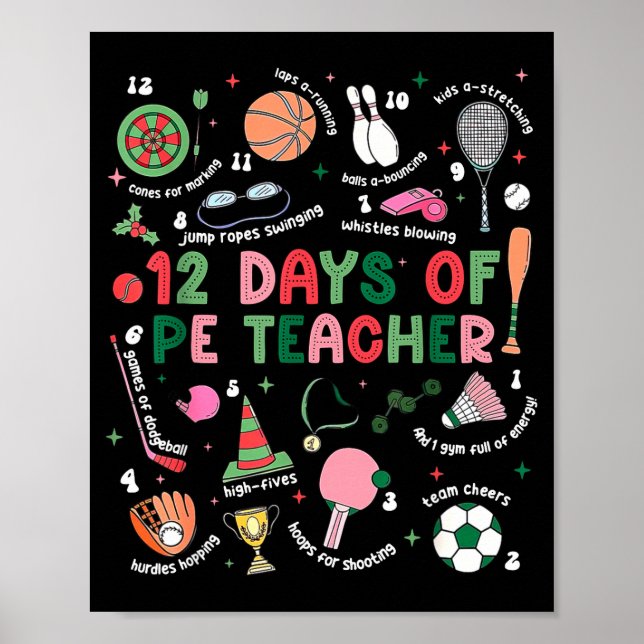 12 Days Of Pe Teacher Physical Education Gym Coach Poster (Framsidan)