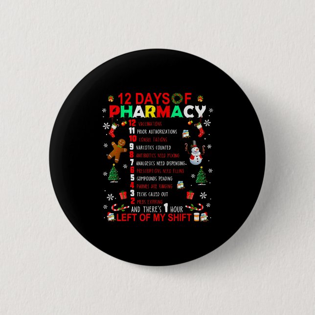 12 Days Of Pharmacy Funny Christmas Pharmacist Tec Knapp (Framsida)
