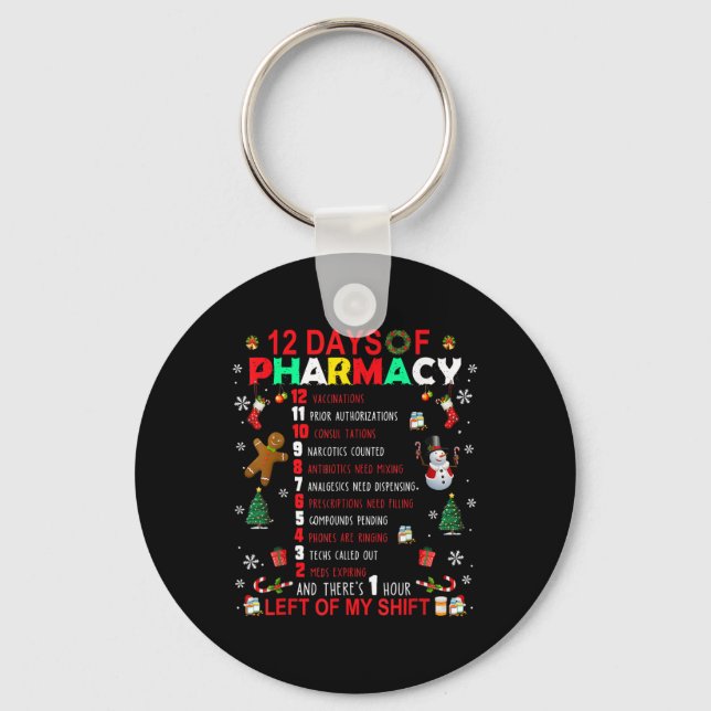 12 Days Of Pharmacy Funny Christmas Pharmacist Tec Nyckelring (Framsida)