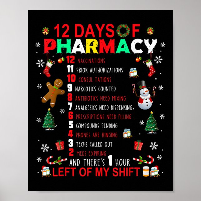 12 Days Of Pharmacy Funny Christmas Pharmacist Tec Poster (Framsidan)