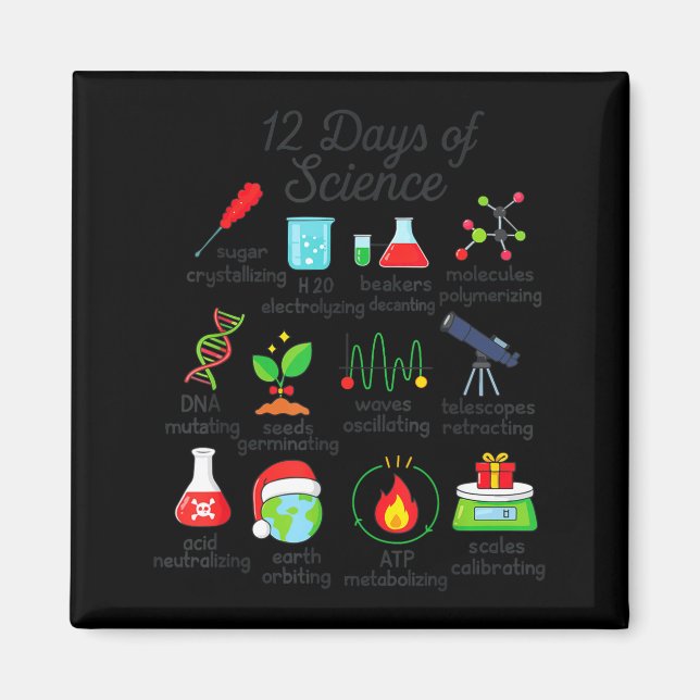 12 Days Of Science Funny Science Teacher Christmas Magnet (Framsidan)