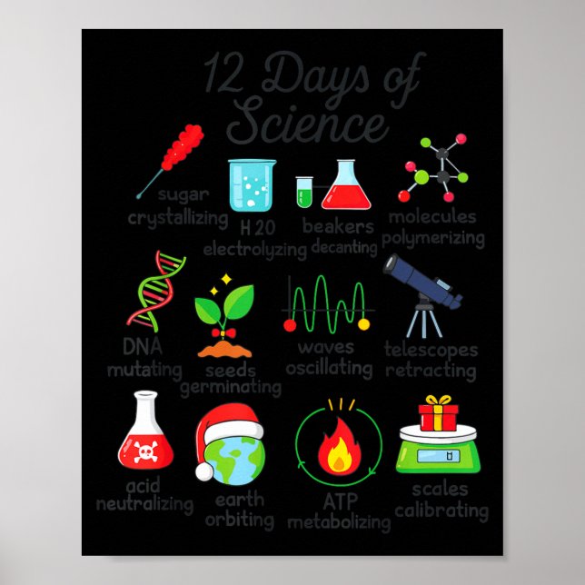 12 Days Of Science Funny Science Teacher Christmas Poster (Framsidan)