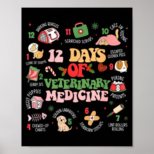 12 Days Of Veterinary Medicine Funny Christmas Vet Poster (Framsidan)