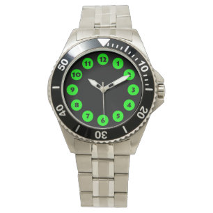 12 dekor - Grönt på svart Armbandsur