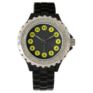 12 dekor - Gult på svart Armbandsur