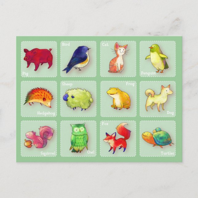 12 Djurvykort (Anpassade) - vågrät Vykort (Framsida)