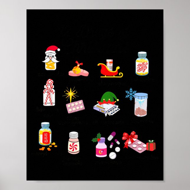 12 Drugs Of Christmas Nurse Pharmacy Technician Ph Poster (Framsidan)