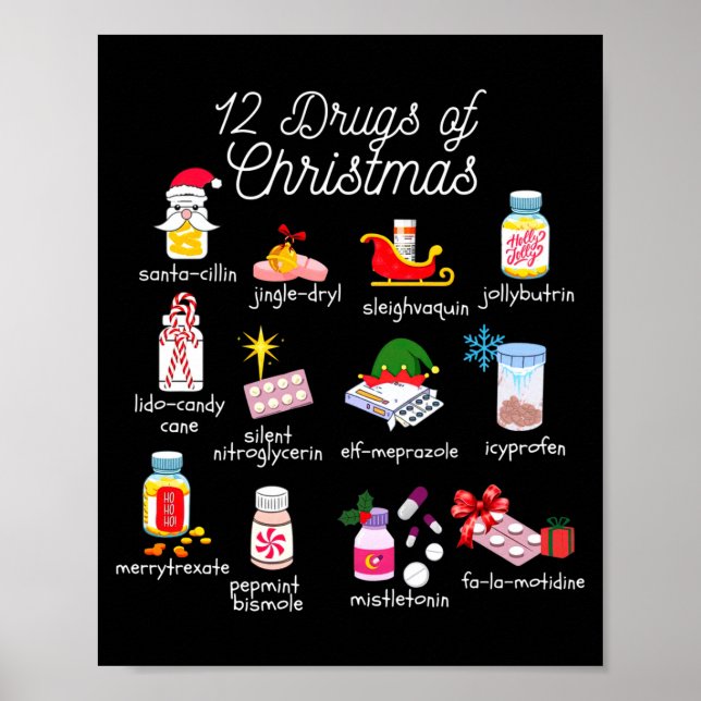 12 Drugs Of Christmas Pharmacist Technician Pharma Poster (Framsidan)