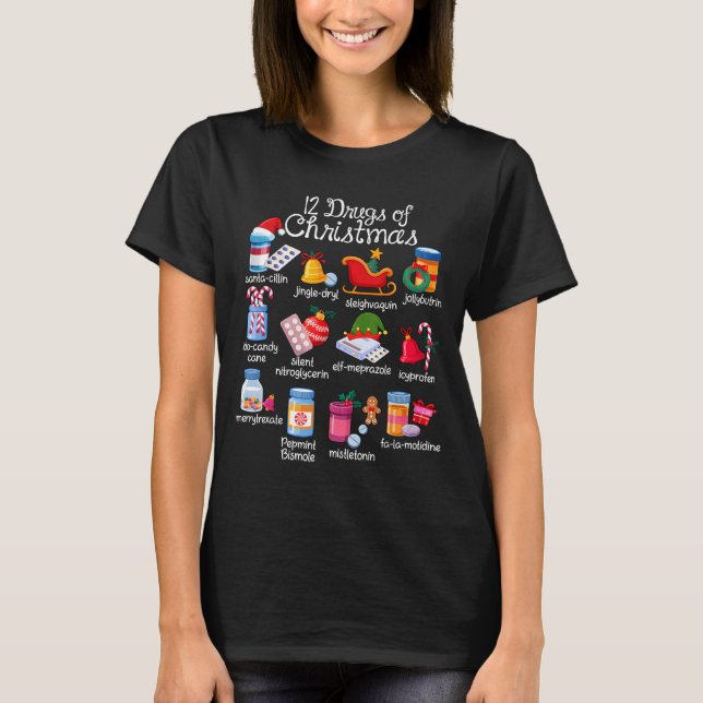 12 Drugs Of Christmas Pharmacist Technician Pharma T Shirt (Framsida)