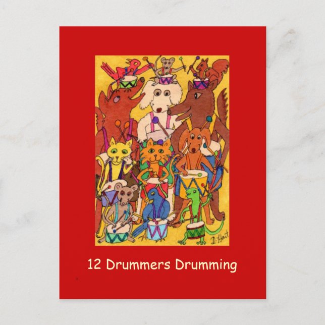 12 Drummers Drumming Helg Vykort (Framsida)