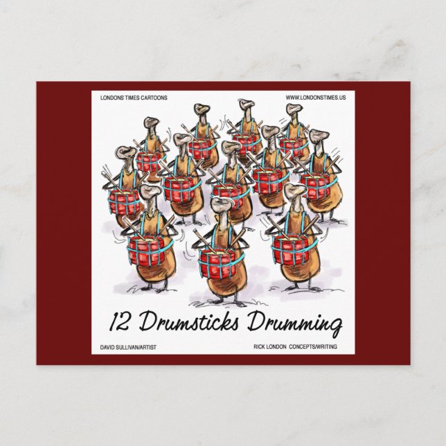 12 Drumsticks Drumming Rick London Funny Vykort (Framsida)