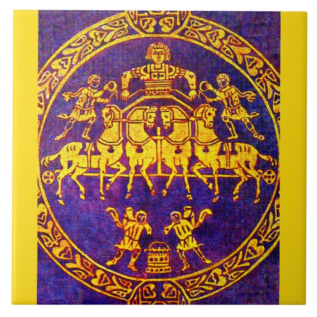 12:e-århundradets medeltida horseman och soldater kakelplatta (Framsidan)