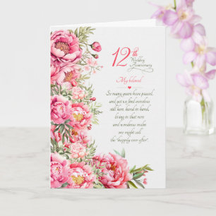 12:e års bröllopsdag sentimentala rosa peonior kort