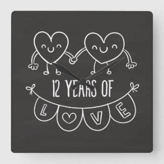 12:e-årsdagen Gift Chalk Hearts Fyrkantig Klocka