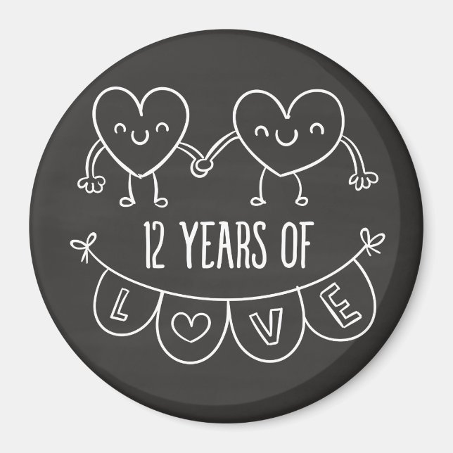 12:e-årsdagen Gift Chalk Hearts Magnet (Framsidan)