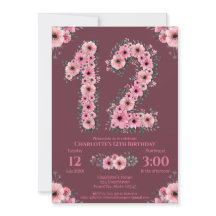 12:e Big Birthday Girl Rosa Flowers Grönt Foliage