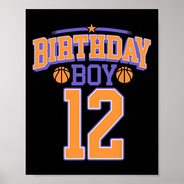 12:e Birthday Boy Basketball Älskare 12 år gammal  Poster (Framsidan)