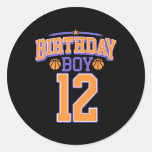 12:e Birthday Boy Basketball Älskare 12 år gammal Runt Klistermärke