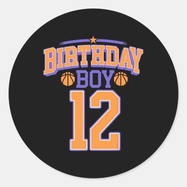 12:e Birthday Boy Basketball Älskare 12 år gammal  Runt Klistermärke (Framsida)