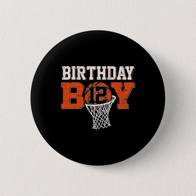 12:e Birthday Boy Bysketbyll Älskare 12 år gammal  Knapp (Framsida)