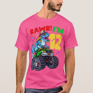 12:e Birthday Dinosaur TRex Monster Lastbil T Shirt