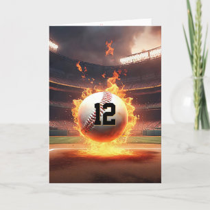 12:e Birthday Flaming Baseball Kort
