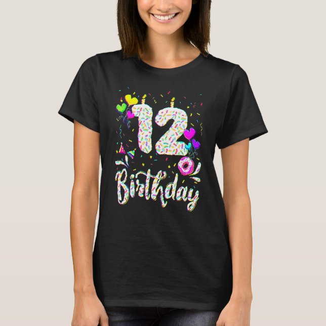 12:e Birthday Girl 12 Years Bday Doughnut Par T Shirt (Framsida)