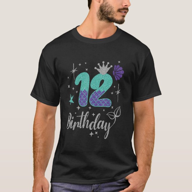 12:e Birthday Girl Den här Sjöjungfrun är 12 år ga T Shirt (Framsida)