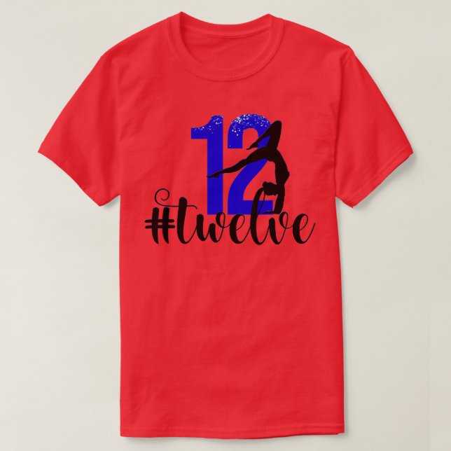 12:e Birthday Gymnastics Party Royal Blue 12 Twelv T Shirt (Design framsida)