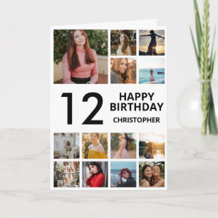 12:e Birthday Photo Collage 13 Photos Black White Kort