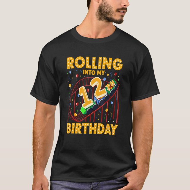 12:e Birthday Rollercoaster Amusement Park Boy Bir T Shirt (Framsida)