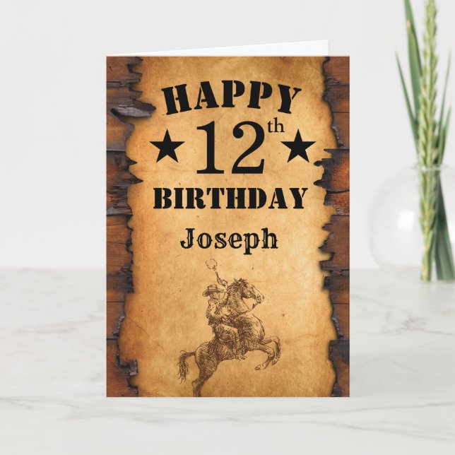 12:e Birthday Rustic Land Western Cowboyhorse Kort (Framsida)