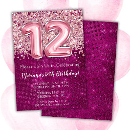 12:e: Bjud in Magenta  Rosa Glitter Inbjudningar