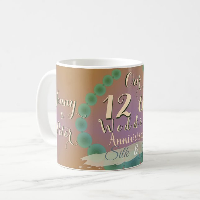 12:e Bröllop-årsdagen för Silke och Jade-kaffet Mu Kaffemugg (Framsida vänster)