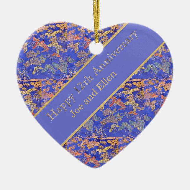 12:e Bröllop-årsdagen, Silke-årsdagen Julgransprydnad Keramik (Framsidan)