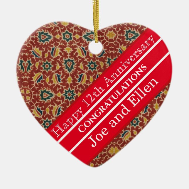 12:e Bröllop-årsdagen, Silke-årsdagen Julgransprydnad Keramik (Framsidan)