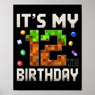 12:e födelsedag 12 år gammal födelsedagsgamer Pixe Poster
