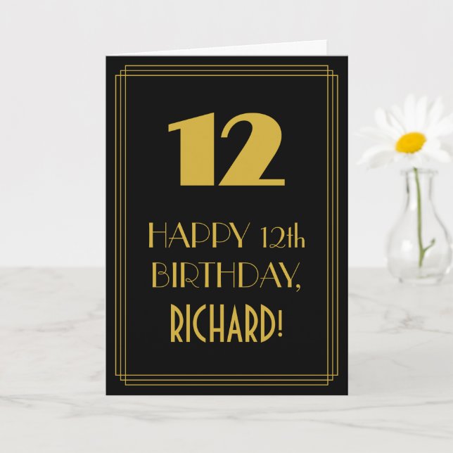 12:e födelsedag ~ Art Deco Inspired Titta "12" & N Kort (Liten växt)