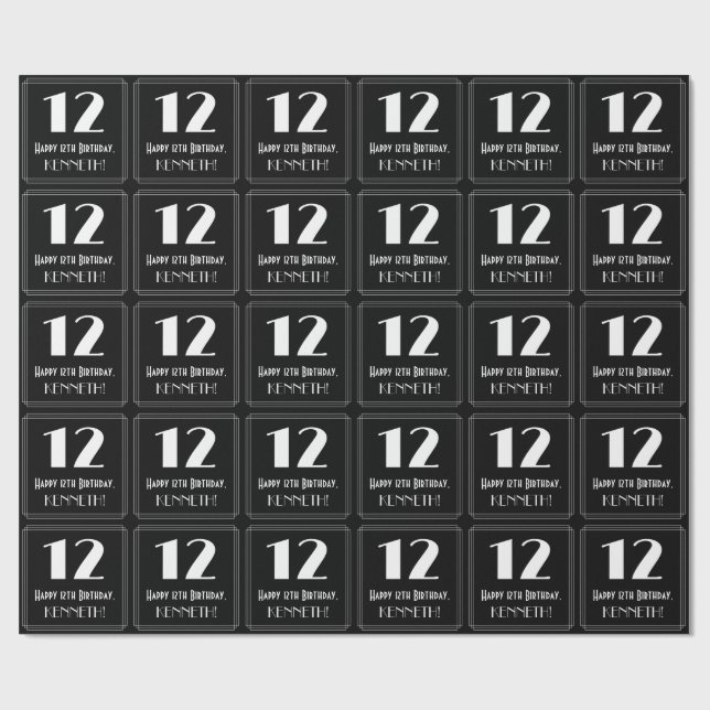 12:e födelsedag - Art Deco Inspired Titta "12", Na Presentpapper (Platt)