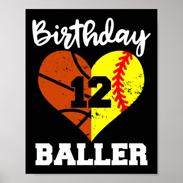 12:e födelsedag Baller Roligt 12 år gammal softbol Poster (Framsidan)