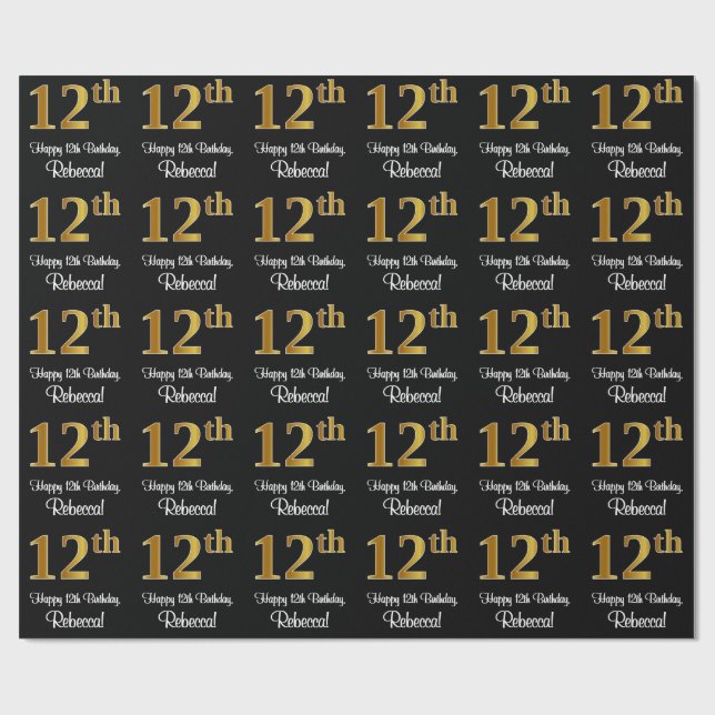 12:e födelsedag: Elegant Luxurious Faux Guld Titta Presentpapper (Platt)