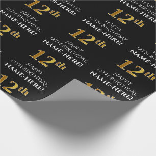 12:e födelsedag: Elegant, svart, Faux Guld Titta Presentpapper