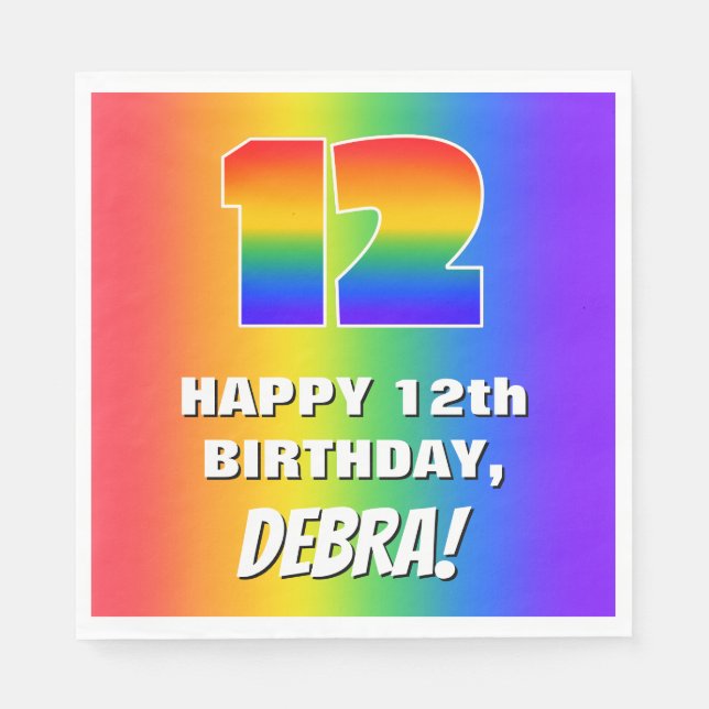 12:e födelsedag: färgfull, Roligt Rainbow Mönster  Pappersservett (Framsidan)