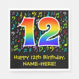 12:e födelsedag - färgstarka musiksymboler, regn pappersservett