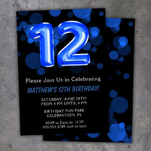 12:e födelsedag: Kids Blue Boy Party Inbjudningar
