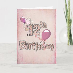 12:e födelsedag med rosa-ballonger kort